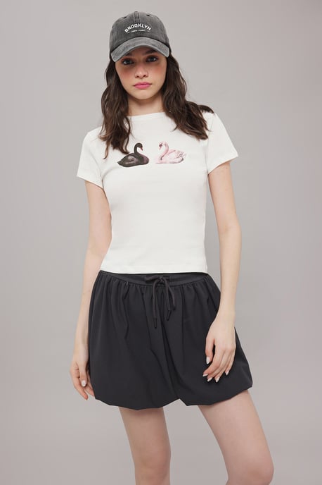 TRENDYOLMİLLA Women's Gray Plain Short / Mini Bubble skirt Balloon Skirts - Image 6