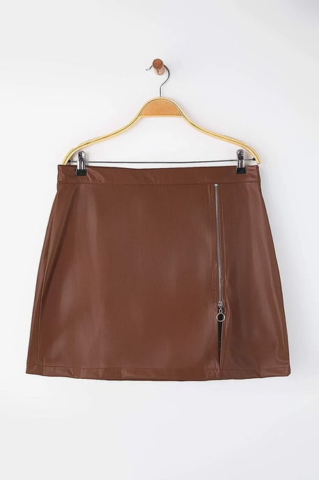Trendyol Curve Dam Brun Enfärgad Kort / Mini Plus size Kjolar - Image 4