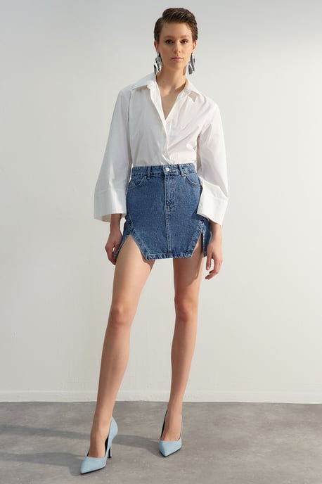 TRENDYOLMİLLA Dames Blauw Effen Kort / Mini A-lijn A-lijn Rokken - Image 2