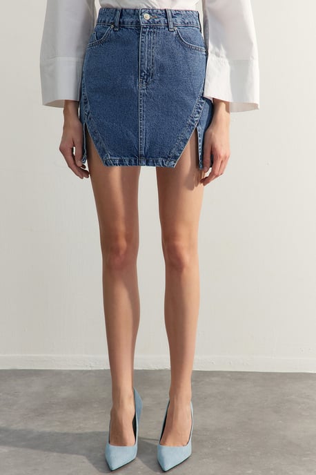 TRENDYOLMİLLA Dames Blauw Effen Kort / Mini A-lijn A-lijn Rokken - Image 3