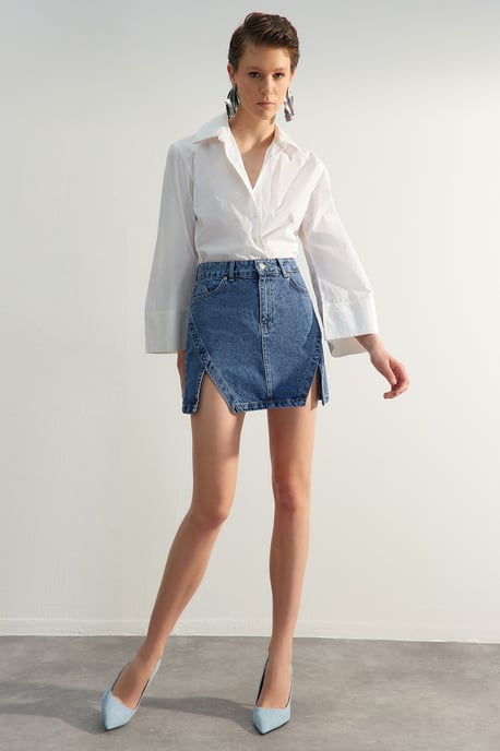 TRENDYOLMİLLA Dames Blauw Effen Kort / Mini A-lijn A-lijn Rokken - Image 6