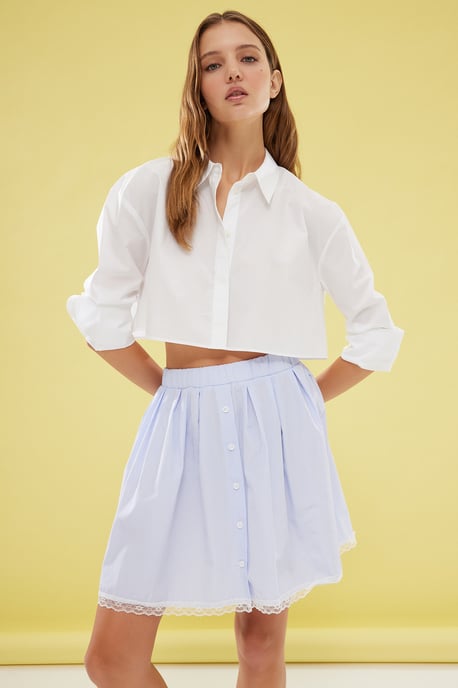 TRENDYOLMİLLA Women's Blue Striped Short / Mini Skater Skirts - Image 2