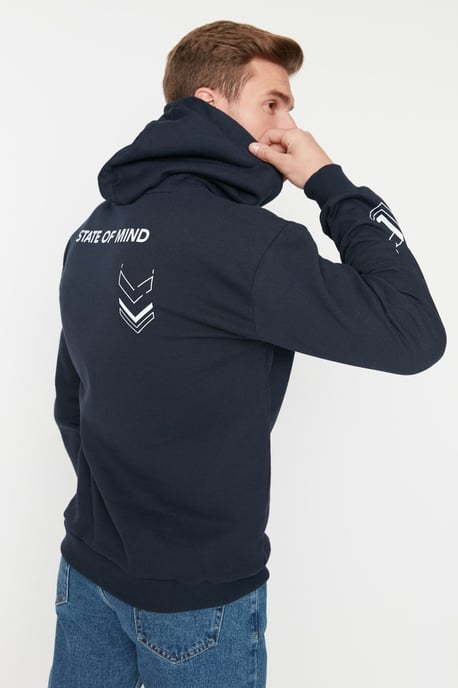 TRENDYOL MAN Men's Dark blue Slogan Long Oversize Sweatshirts - Image 1