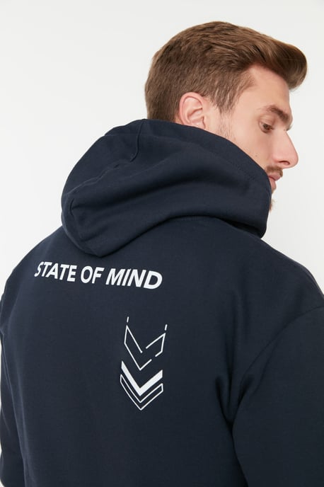 TRENDYOL MAN Men's Dark blue Slogan Long Oversize Sweatshirts - Image 2