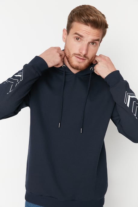 TRENDYOL MAN Men's Dark blue Slogan Long Oversize Sweatshirts - Image 3