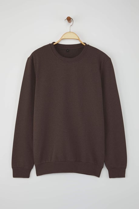 TRENDYOL MAN Men's Brown Plain Long Regular fit Sweatshirts - Image 2