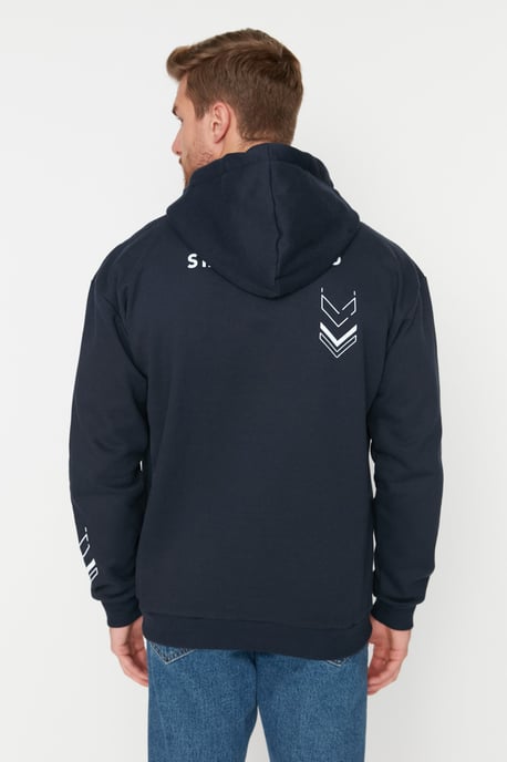TRENDYOL MAN Men's Dark blue Slogan Long Oversize Sweatshirts - Image 4