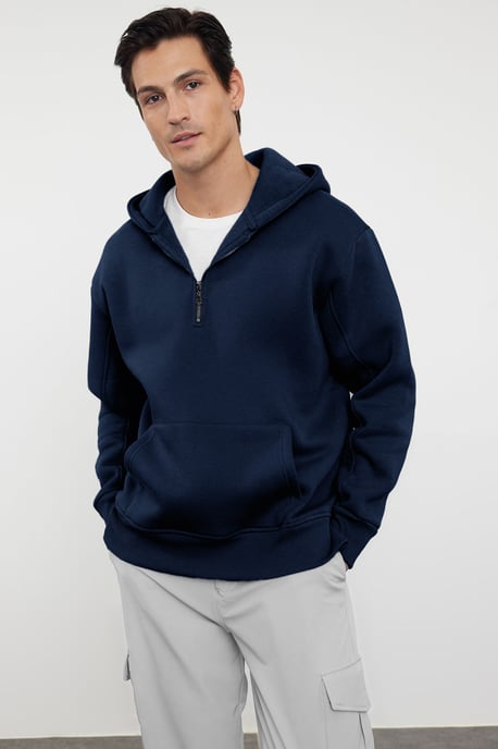 TRENDYOL MAN Men's Dark blue Plain Long Oversize Sweatshirts - Image 1