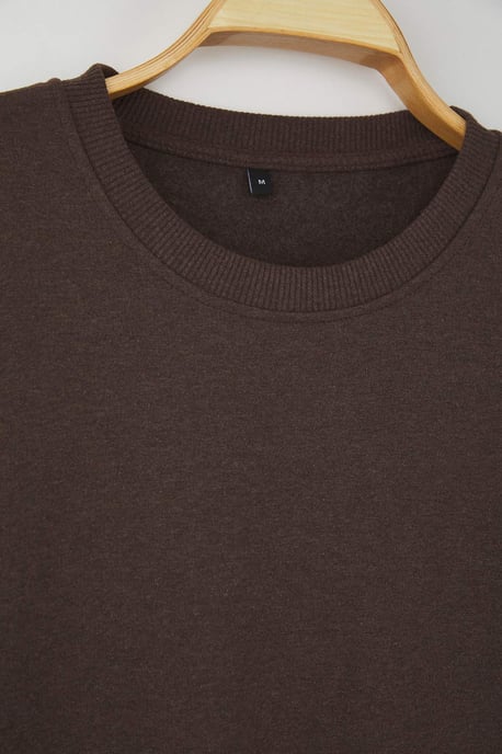 TRENDYOL MAN Men's Brown Plain Long Regular fit Sweatshirts - Image 3