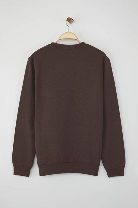 TRENDYOL MAN Men's Brown Plain Long Regular fit Sweatshirts - Image 4
