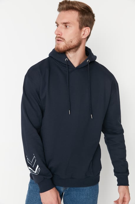 TRENDYOL MAN Men's Dark blue Slogan Long Oversize Sweatshirts - Image 6