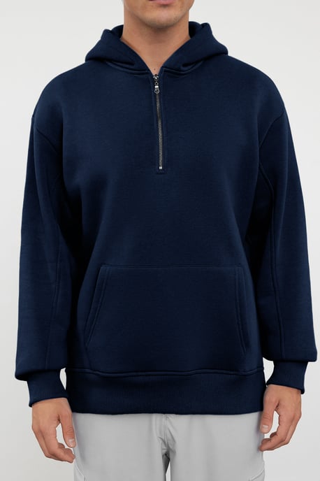 TRENDYOL MAN Men's Dark blue Plain Long Oversize Sweatshirts - Image 3