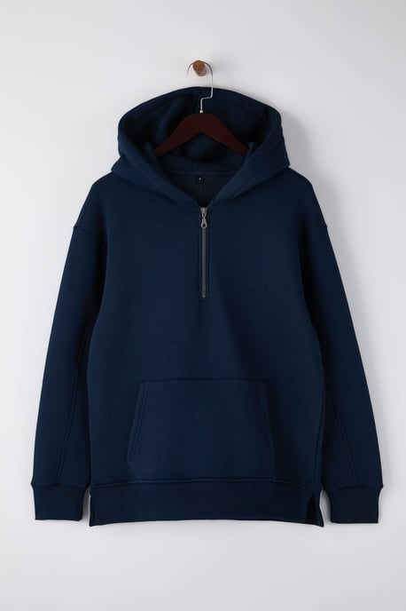 TRENDYOL MAN Men's Dark blue Plain Long Oversize Sweatshirts - Image 5