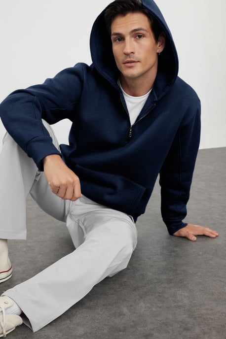 TRENDYOL MAN Men's Dark blue Plain Long Oversize Sweatshirts - Image 6