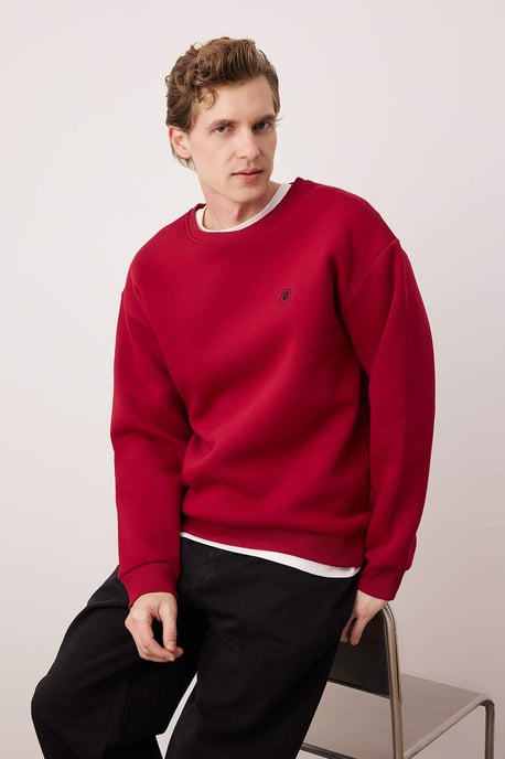 TRENDYOL MAN Herr Röd Blommig Lång Oversize Sweatshirts - Image 1