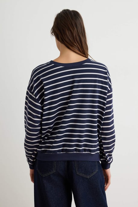 TRENDYOLMİLLA Women's Dark blue Striped Long Oversize Sweatshirts - Image 3