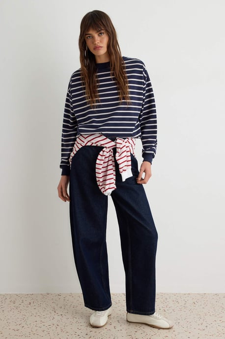 TRENDYOLMİLLA Women's Dark blue Striped Long Oversize Sweatshirts - Image 4