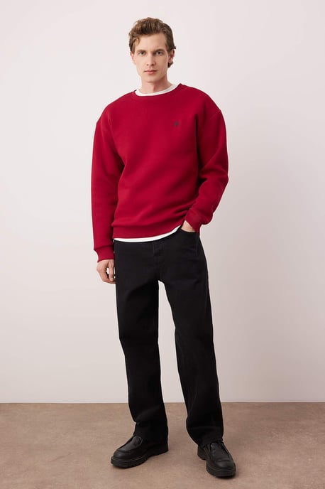 TRENDYOL MAN Herr Röd Blommig Lång Oversize Sweatshirts - Image 6