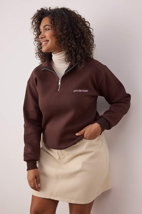 Trendyol Curve Dam Brun Enfärgad Lång Regular fit Plus size Sweatshirts - Image 6