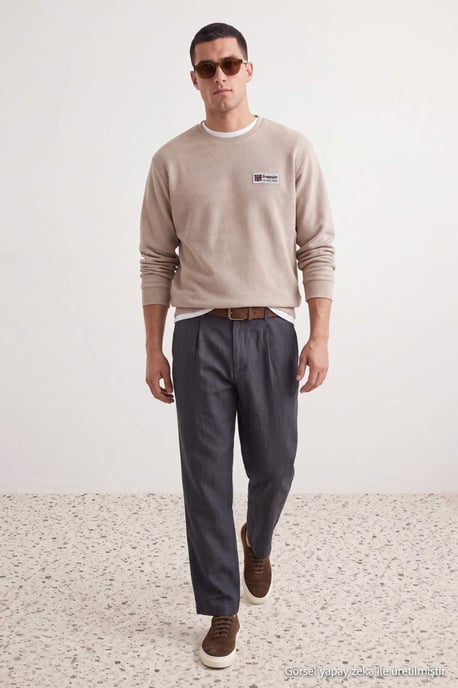 TRENDYOL MAN Men's Gray Slogan Long Oversize Sweatshirts - Image 2