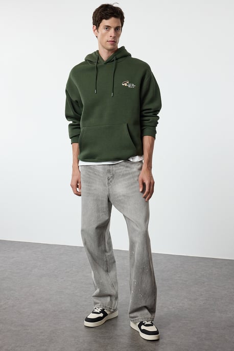 TRENDYOL MAN Men's Khaki Slogan Long Oversize Sweatshirts - Image 6