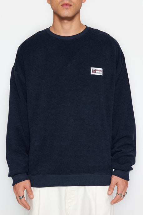 TRENDYOL MAN Herr Mörkblå Slogan Lång Oversize Sweatshirts - Image 3