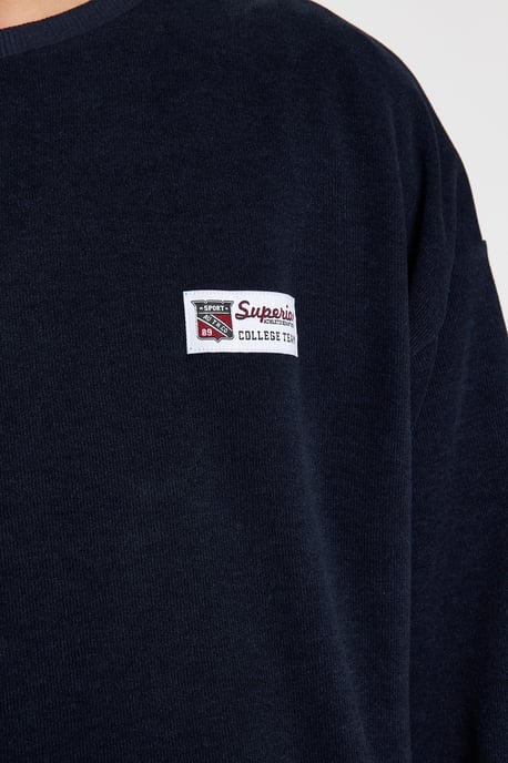 TRENDYOL MAN Herr Mörkblå Slogan Lång Oversize Sweatshirts - Image 4