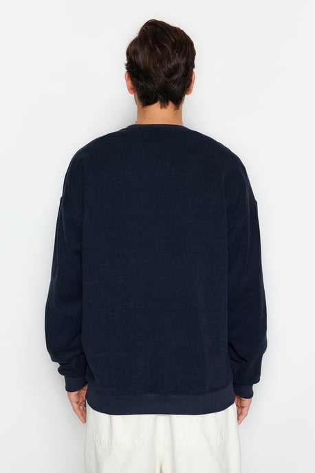 TRENDYOL MAN Herr Mörkblå Slogan Lång Oversize Sweatshirts - Image 5