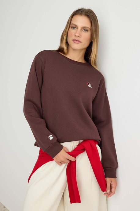 TRENDYOLMİLLA Dames Bruin Dierenprint Lang Regular fit Sweatshirts - Image 2