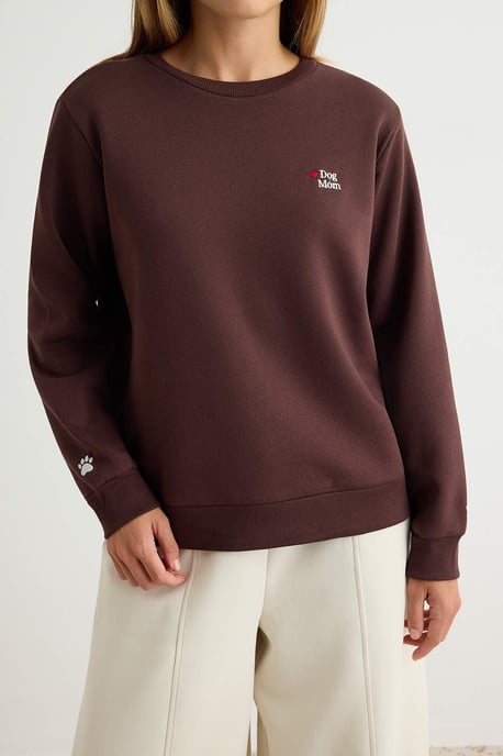 TRENDYOLMİLLA Dames Bruin Dierenprint Lang Regular fit Sweatshirts - Image 3