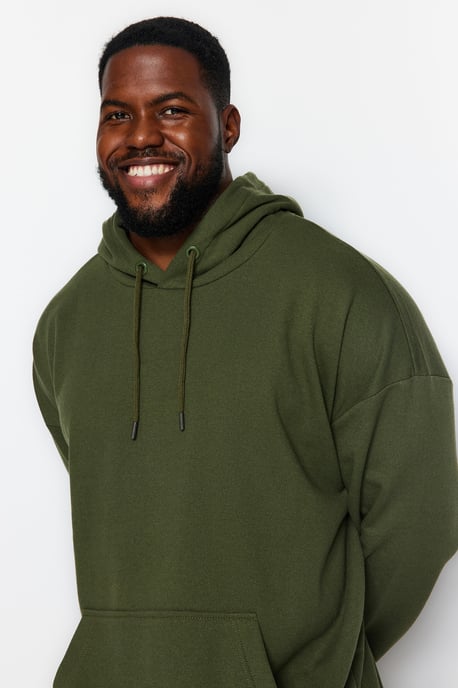 TRENDYOL MAN Herr Khaki Enfärgad Lång Oversize Plus size Sweatshirts - Image 1