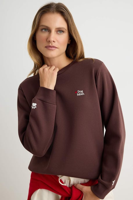 TRENDYOLMİLLA Dames Bruin Dierenprint Lang Regular fit Sweatshirts - Image 5