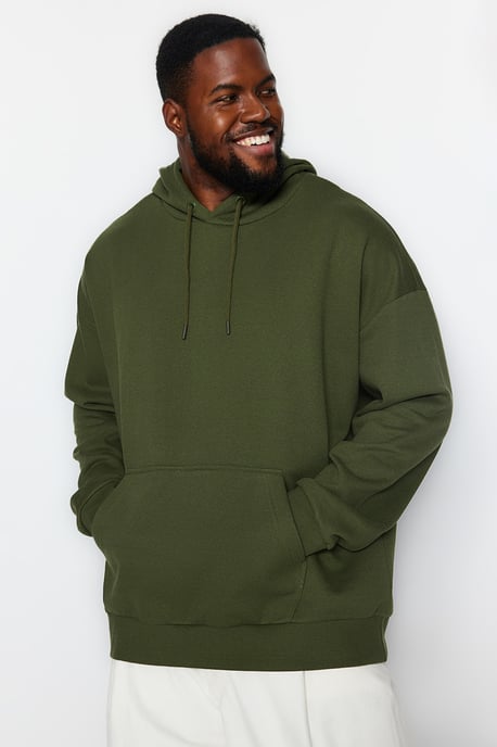 TRENDYOL MAN Herr Khaki Enfärgad Lång Oversize Plus size Sweatshirts - Image 2