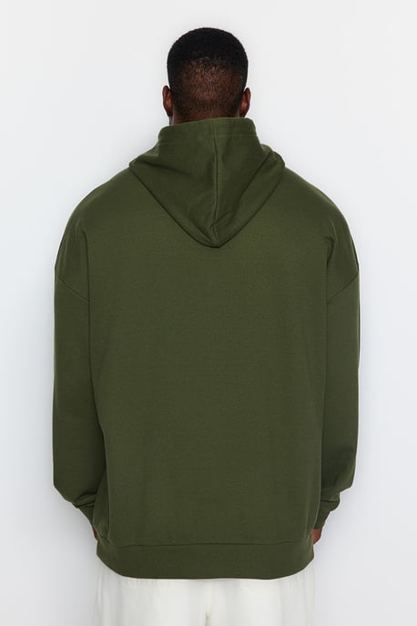 TRENDYOL MAN Herr Khaki Enfärgad Lång Oversize Plus size Sweatshirts - Image 5