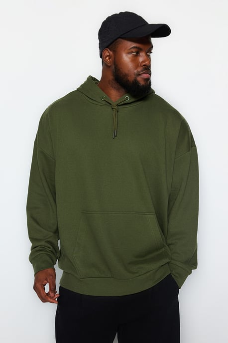 TRENDYOL MAN Herr Khaki Enfärgad Lång Oversize Plus size Sweatshirts - Image 6