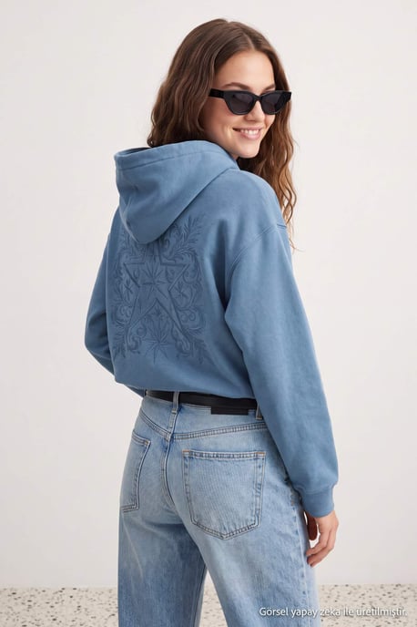 TRENDYOL MAN Men's Blue Slogan Long Oversize Sweatshirts - Image 2