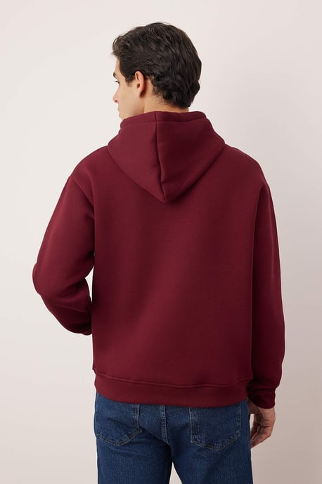 TRENDYOL MAN Men's Burgundy Plain Long Oversize Sweatshirts - Image 3