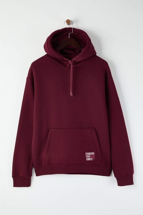TRENDYOL MAN Men's Burgundy Plain Long Oversize Sweatshirts - Image 4