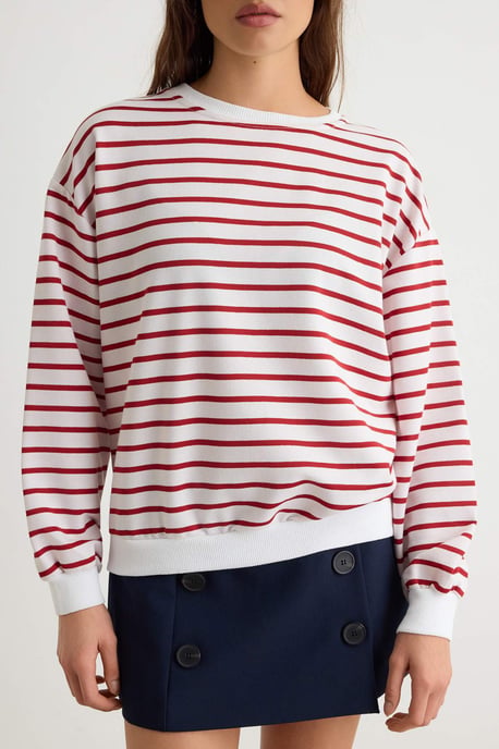 TRENDYOLMİLLA Dames Bordeaux Gestreept Lang Oversized Sweatshirts - Image 2