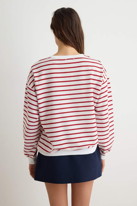 TRENDYOLMİLLA Dames Bordeaux Gestreept Lang Oversized Sweatshirts - Image 3
