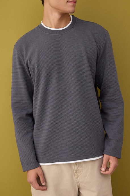 TRENDYOL MAN Men's Gray Plain Long Regular fit Sweatshirts - Image 2