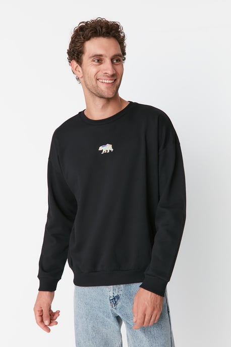 TRENDYOL MAN Herr Svart Enfärgad Lång Oversize Sweatshirts - Image 1