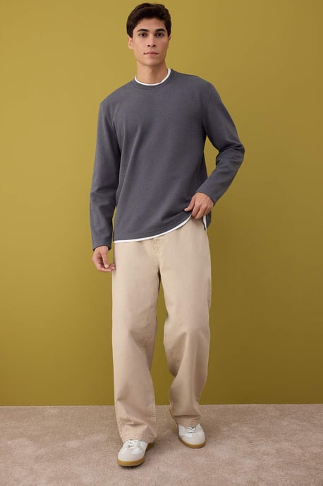 TRENDYOL MAN Men's Gray Plain Long Regular fit Sweatshirts - Image 4