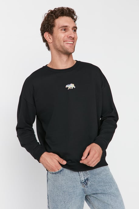 TRENDYOL MAN Herr Svart Enfärgad Lång Oversize Sweatshirts - Image 2