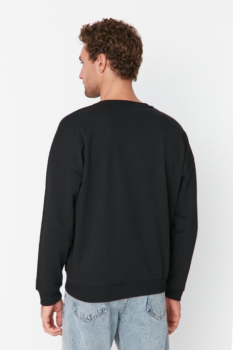 TRENDYOL MAN Herr Svart Enfärgad Lång Oversize Sweatshirts - Image 4