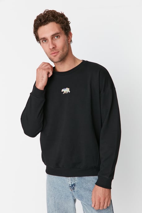 TRENDYOL MAN Herr Svart Enfärgad Lång Oversize Sweatshirts - Image 5