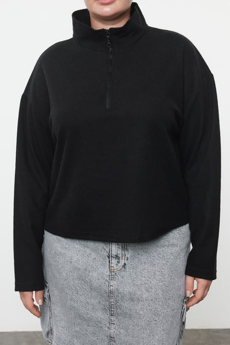 Trendyol Curve Dam Svart Enfärgad Lång Oversize Plus size Sweatshirts - Image 2