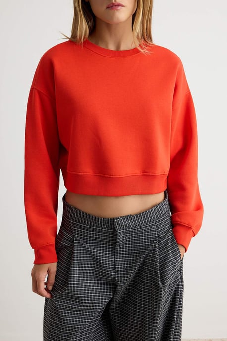 TRENDYOLMİLLA Dames Rood Effen Lang Oversized Sweatshirts - Image 2