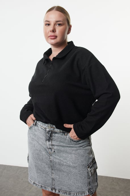 Trendyol Curve Dam Svart Enfärgad Lång Oversize Plus size Sweatshirts - Image 6