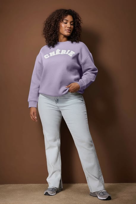 Trendyol Curve Dam Lila Slogan Lång Oversize Plus size Sweatshirts - Image 4